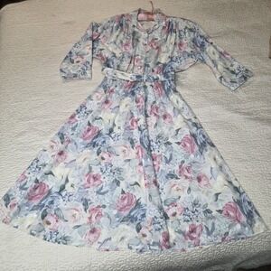 Dawn Joy Vintage 80s Floral Pastel Midi Dress, Modest Cottagecore, Size 7 EUC